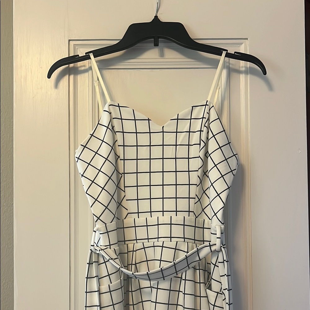 Honey and Rosie White Dress with Black Grid Pattern with pockets